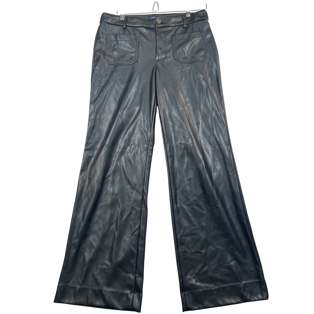 J.Crew Faux Leather Pants Women 29 Black Wide Leg Patch Pocket Trouser